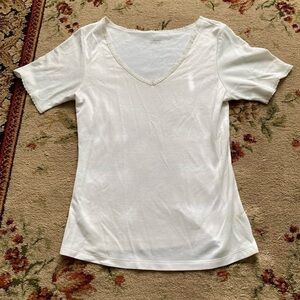 Cuddl Duds basic white lace edge short sleeve shirt